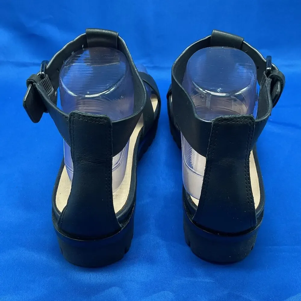 Naked Feet Hadar‎ Platform Sandals in Black Leather US 8.5M